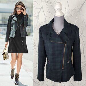 Cabi Tartan Plaid Stretch Asymmetrical Moto Jacket